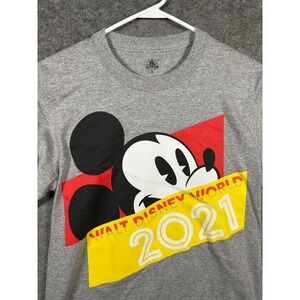 Walt Disney World 2021 Mickey Mouse Long Sleeve‎ Gray T-Shirt Mens Small